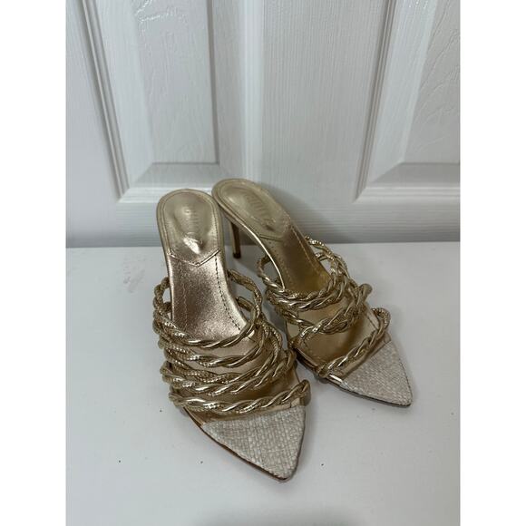 Schutz Lessie Sandals Sz 6B Gold Heels Pointed Toe MSRP $128 Nice! - Picture 3 of 10